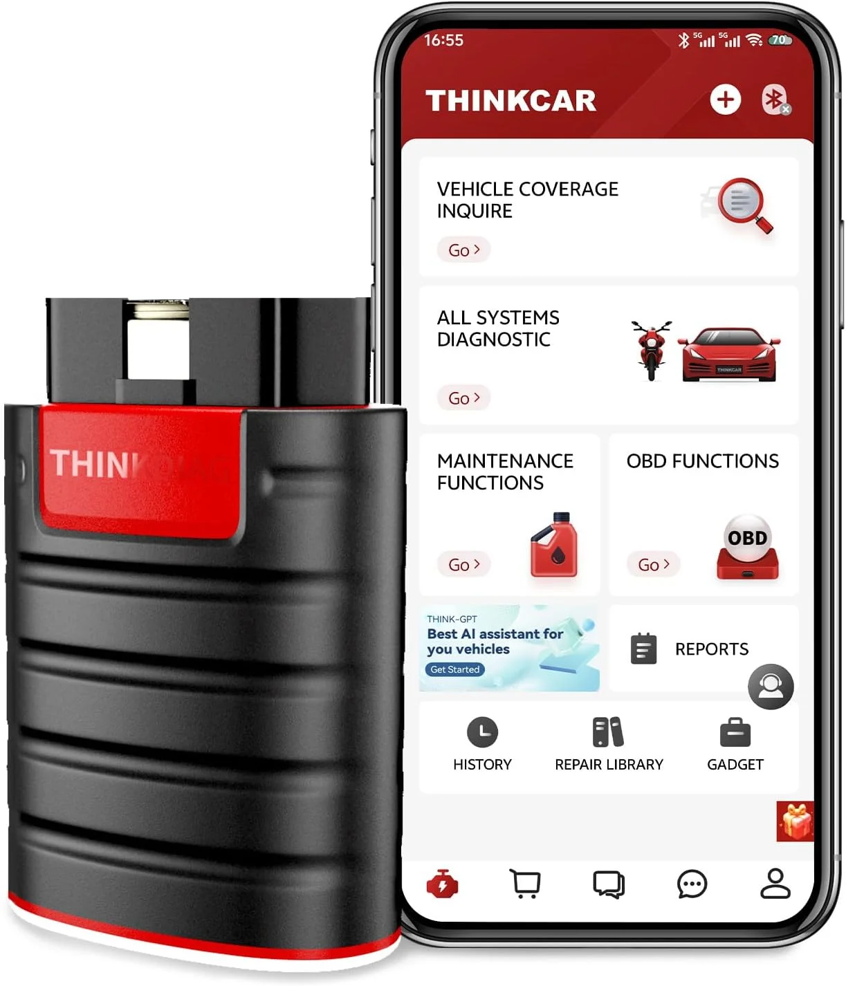دیاگ بلوتوثی خودرو تینک‌کار ThinkDiag مدل OBD2