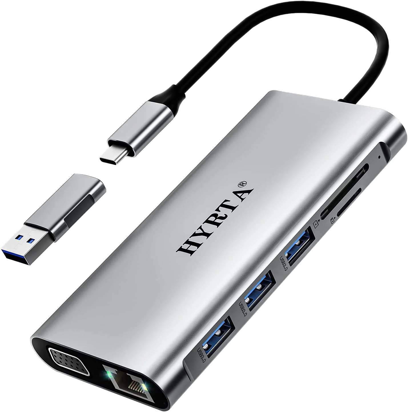 داک استیشن ۱۲ پورت USB-C برند HYRTA مدل دو مانیتور DisplayLink