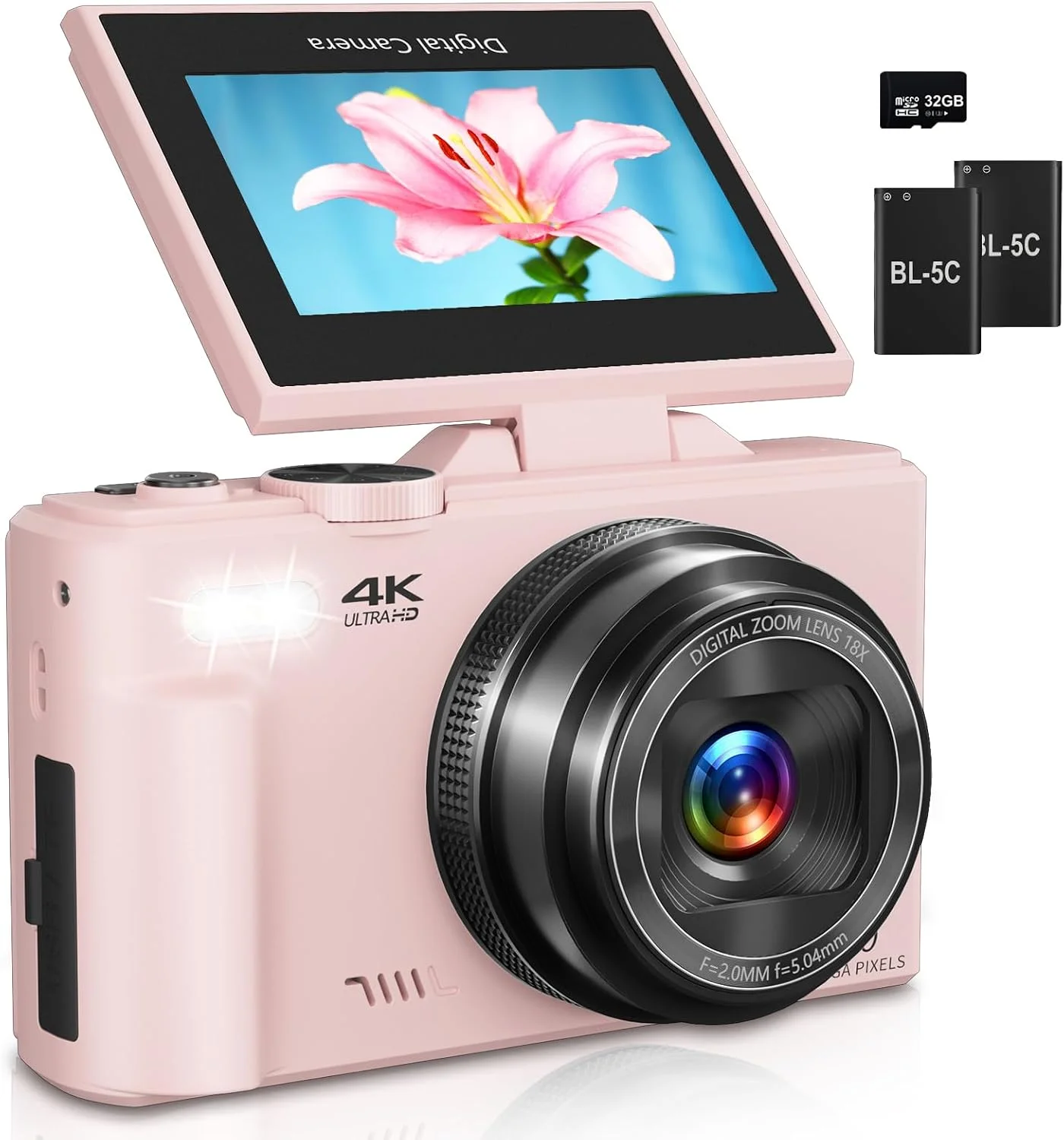 دوربین دیجیتال عکاسی و فیلمبرداری 4K با زوم 18 برابر رنگ صورتی