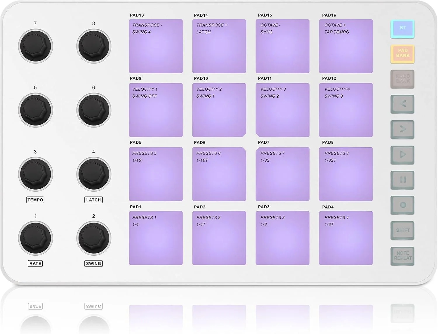مینی کنترلر میدی بی‌سیم M-WAVE مدل Wireless MIDI Controller Pads سفید