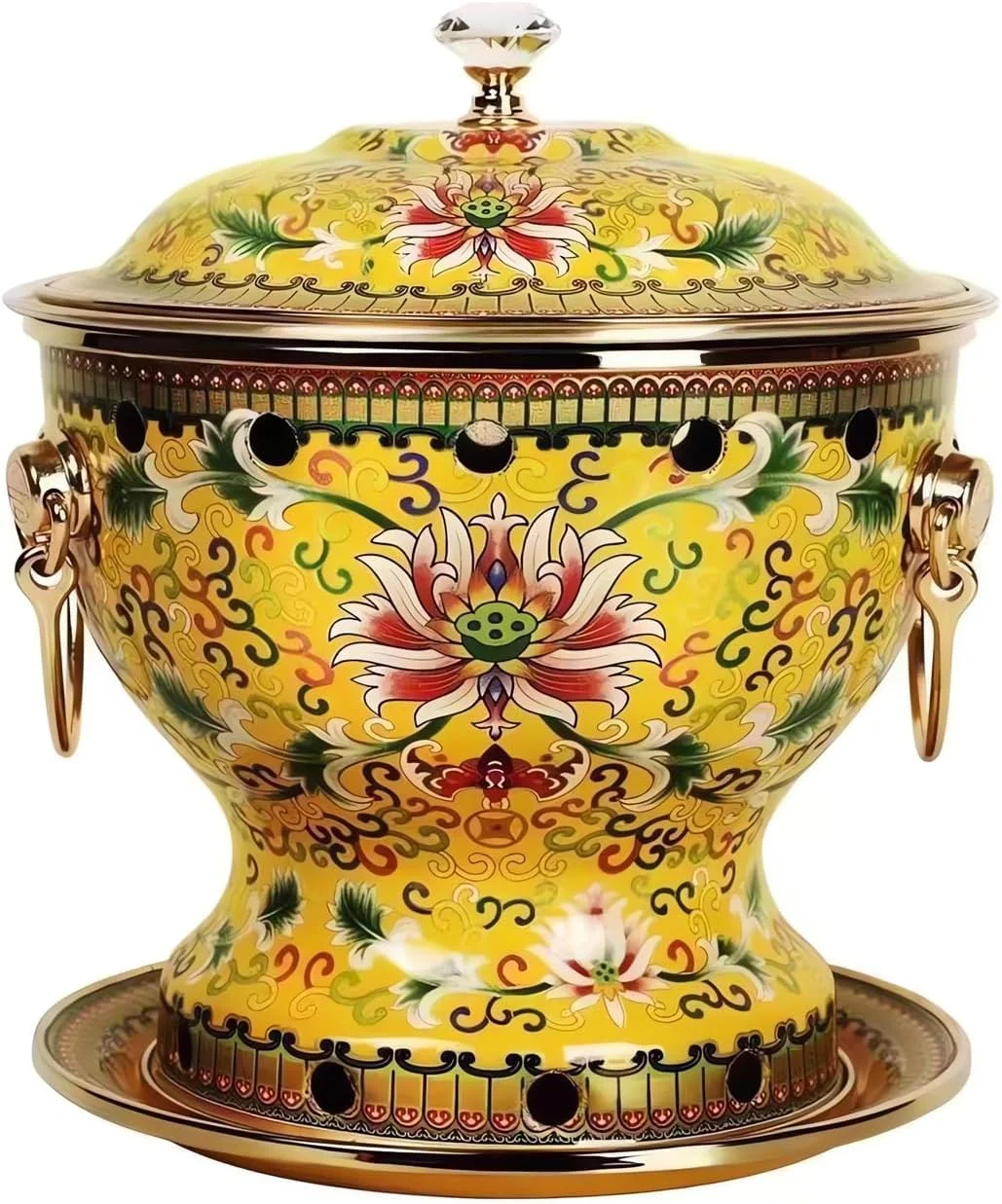 قابلمه هات پات مسی سنتی چینی دوگانه زغالی رنگ زرد قابلمه هات پات مسی سنتی چینی دوگانه زغالی رنگ زرد