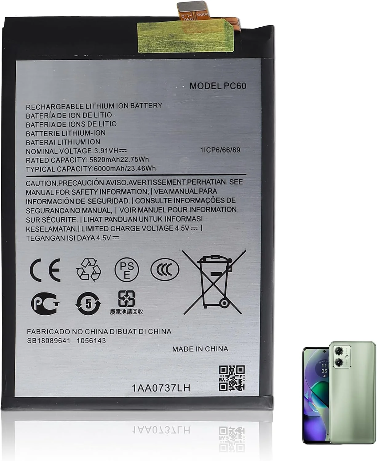 باتری گوشی موتورولا Moto G54 مدل PC60 ظرفیت 6000 میلی آمپر ساعت باتری گوشی موتورولا Moto G54 مدل PC60 ظرفیت 6000 میلی آمپر ساعت