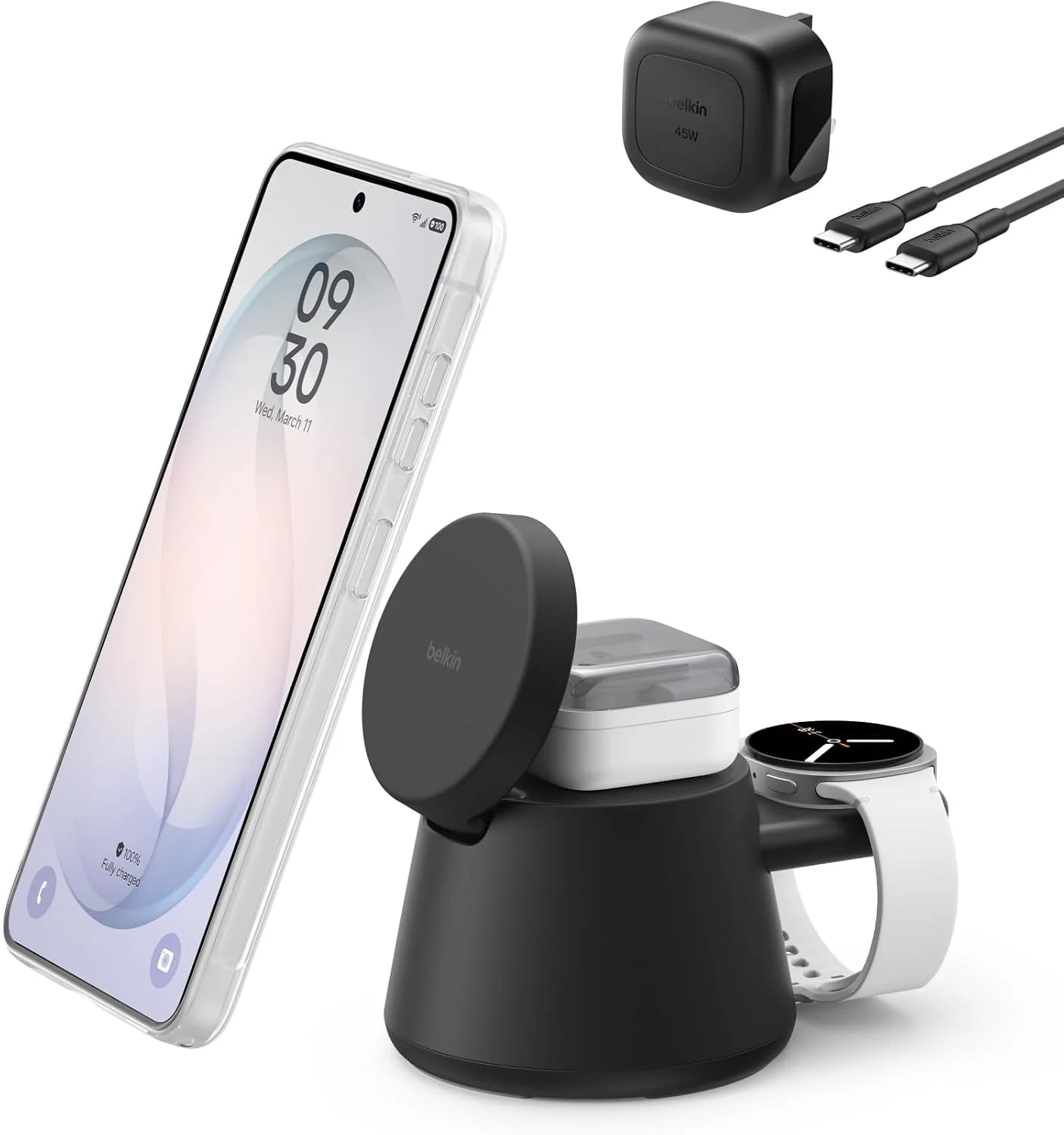 استیشن شارژ وایرلس ۳ کاره بلکین Qi2.2 با توان ۲۵ وات