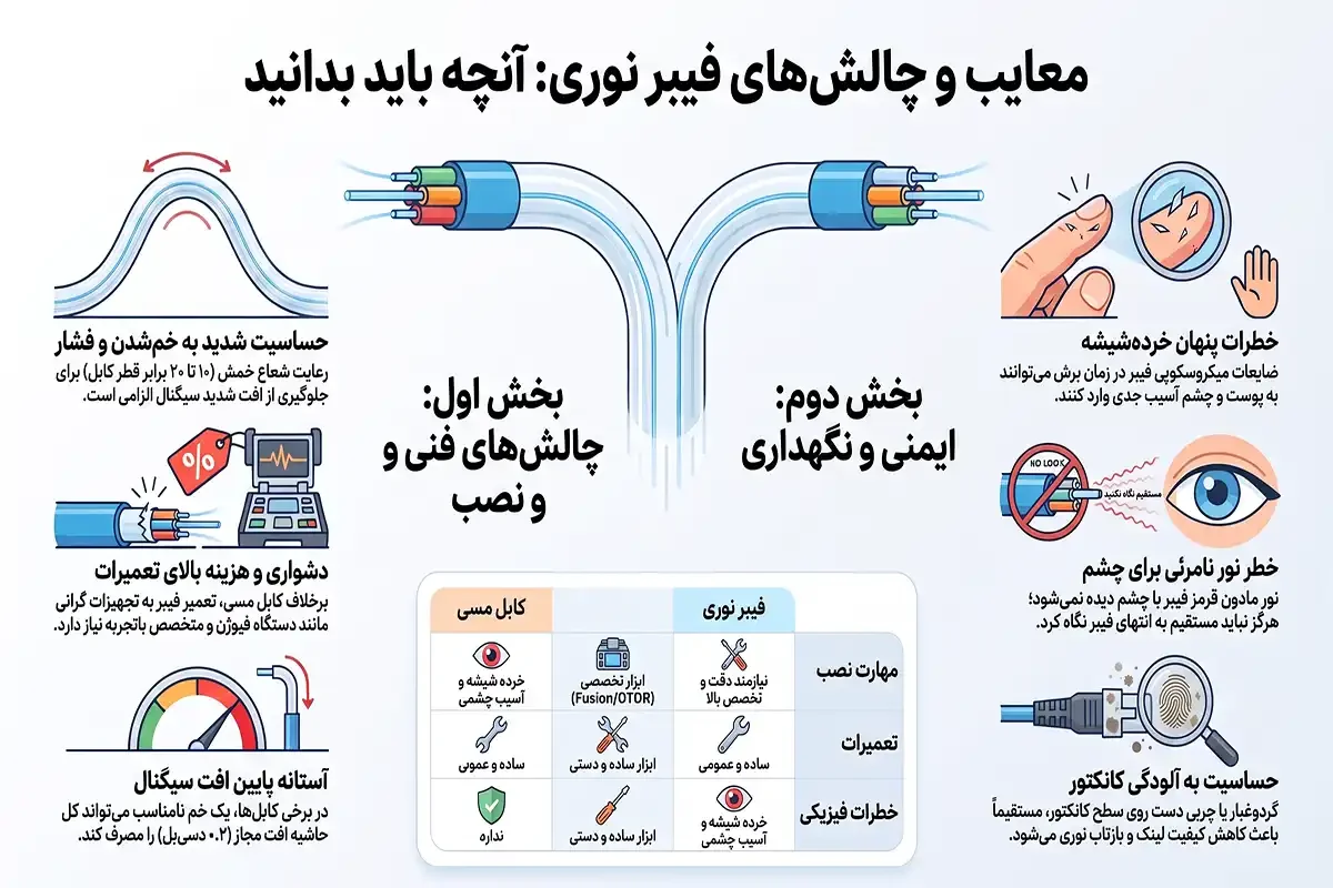 معایب فیبر نوری