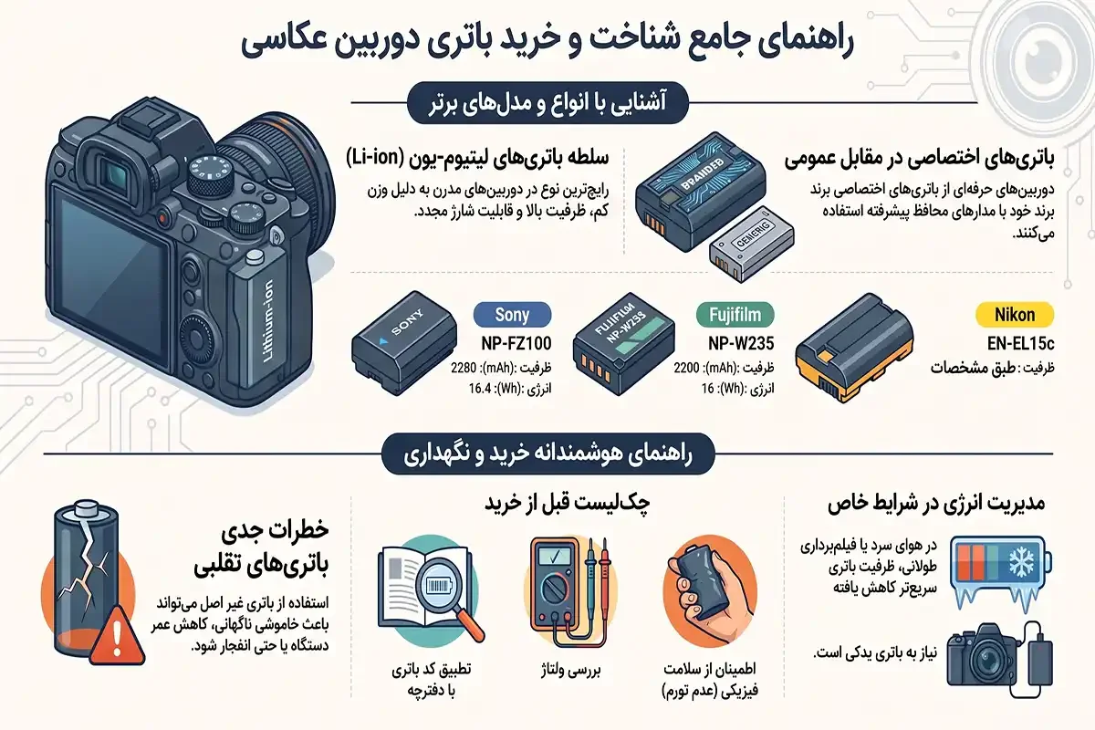 راهنمای جامع انواع باتری دوربین عکاسی