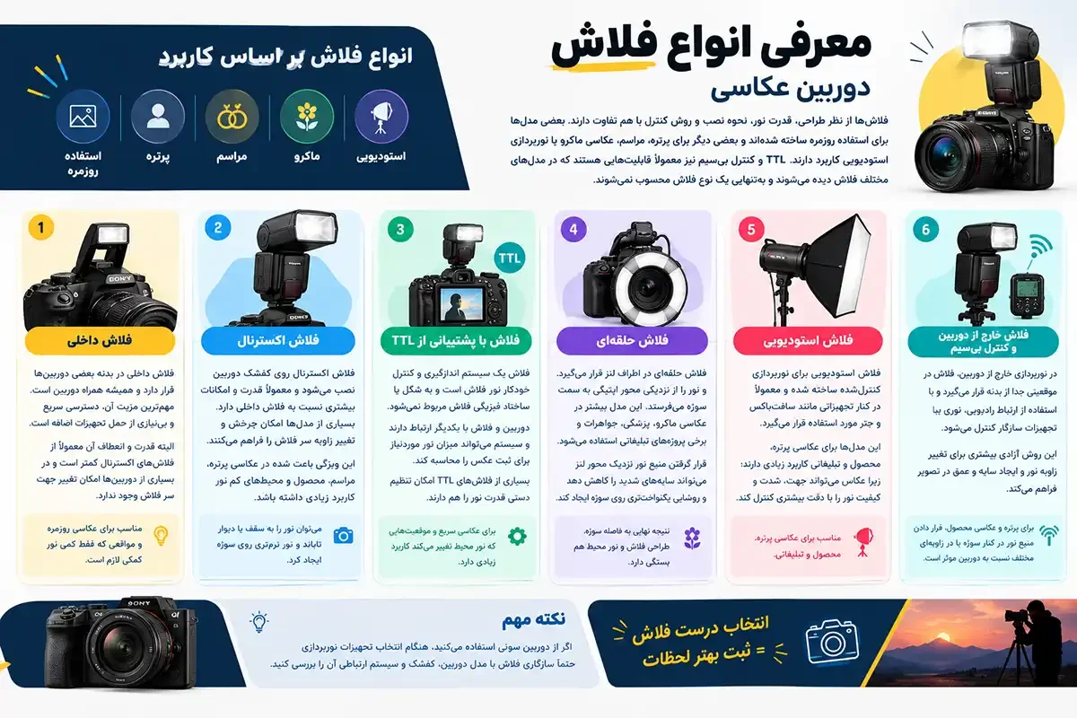 معرفی انواع فلاش دوربین عکاسی