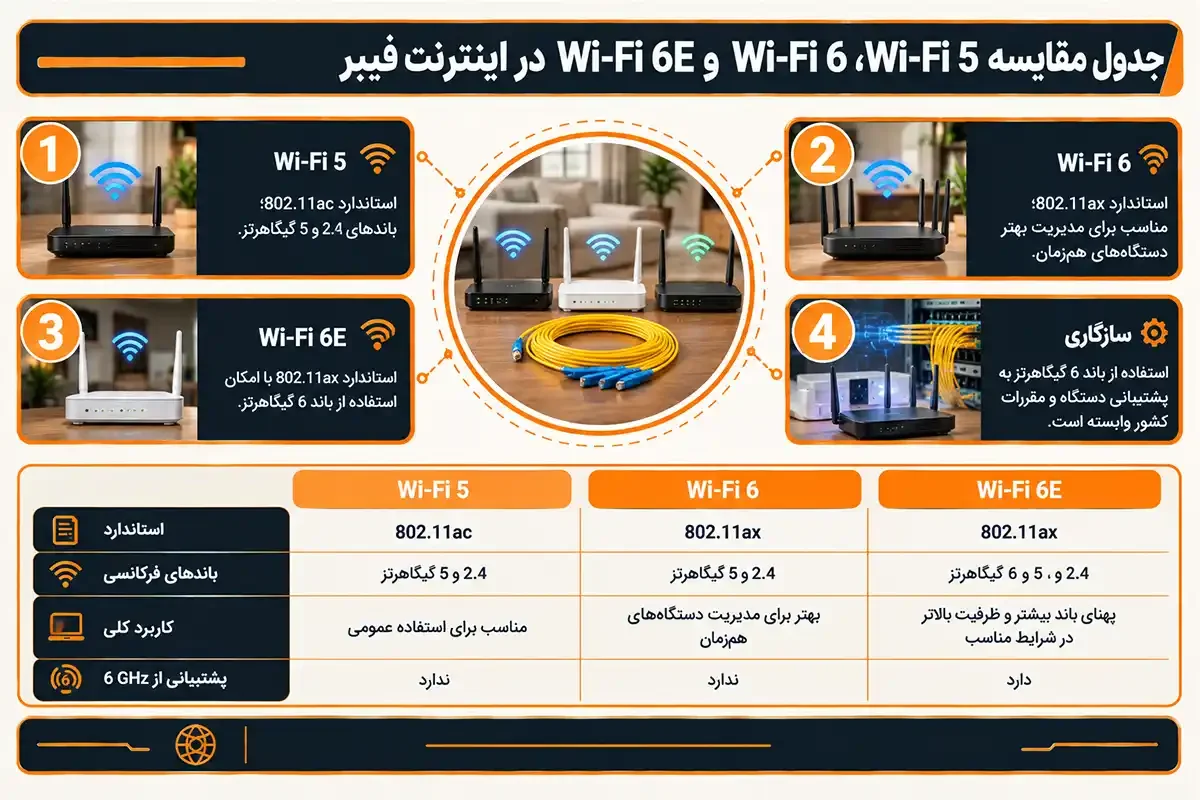 کیان داریا جدول مقایسه وای فای فیبر نوری چیست