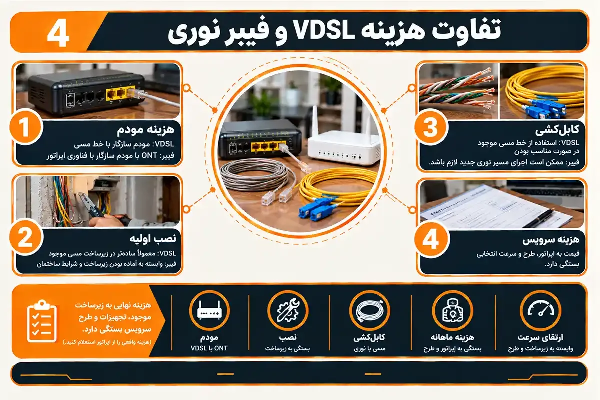 تفاوت هزینه vdsl و فیبر نوری