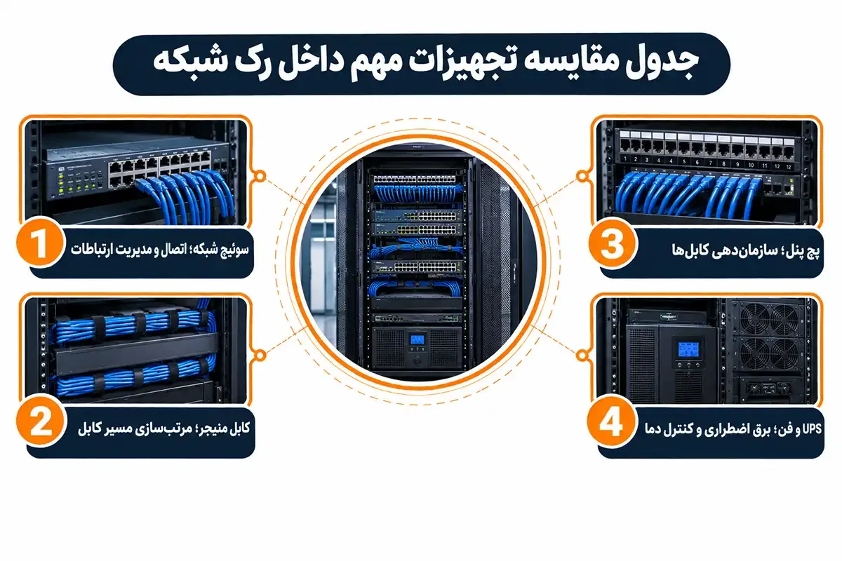 جدول مقایسه ای آموزش بستن رک شبکه
